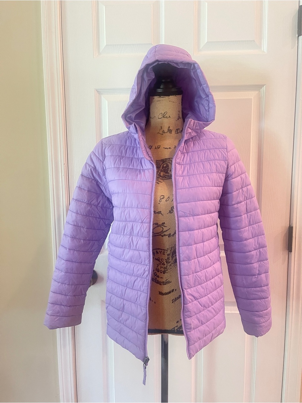 Lands' End Girl Purple Lavender Puffer Hooded Jacket Coat Size XL (14-16)